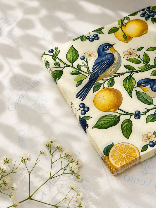 Servilletas de papel limones y pájaros (cantidad 20 unidades)