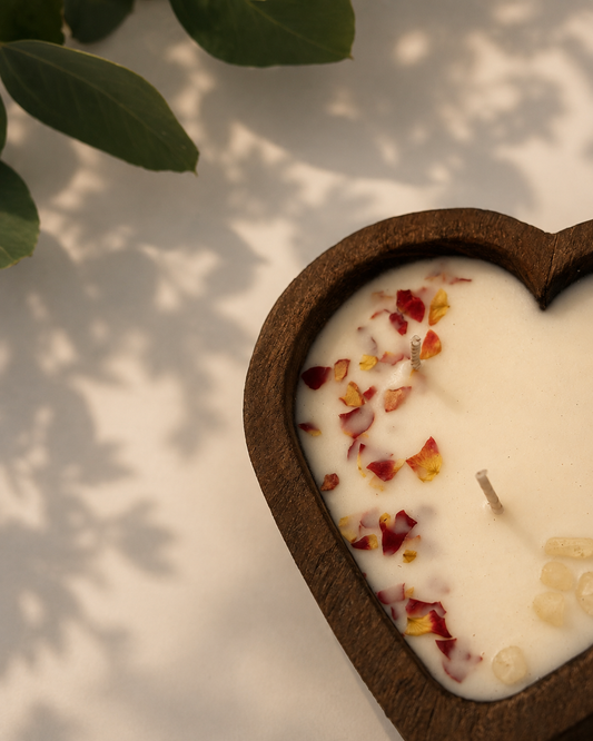 Vela corazón de rosa