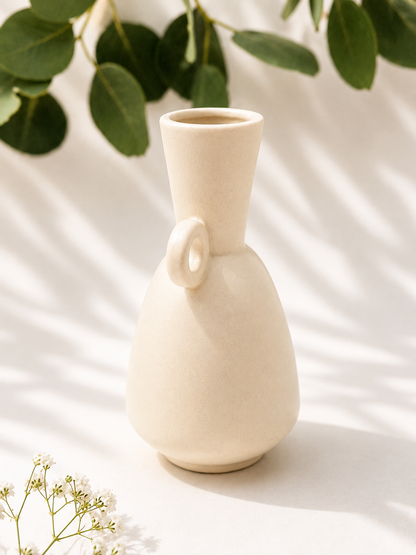 Jarrón de cerámica beige (oreja pequeña)