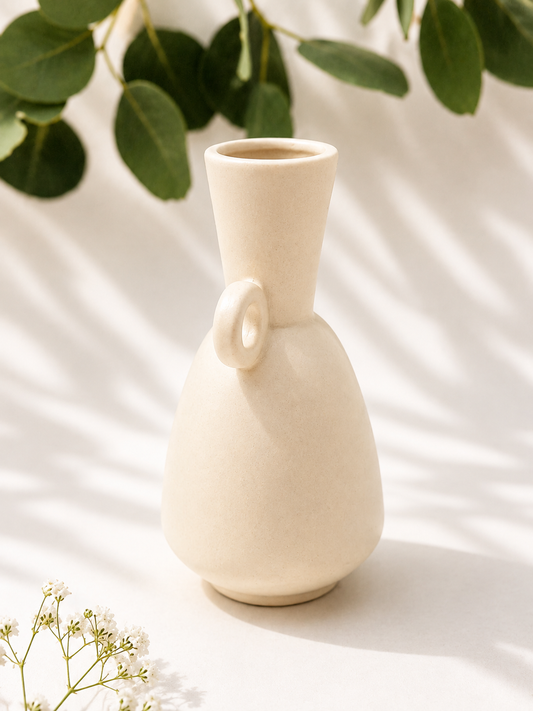 Jarrón de cerámica beige (oreja pequeña)