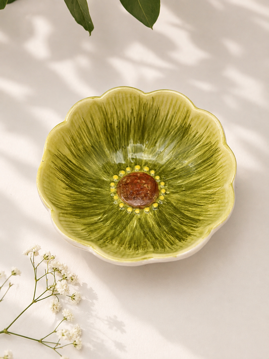 Cuenco de cerámica flor verde