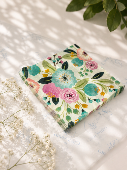 Servilletas de papel flores verdes y rosas (cantidad 20uds)