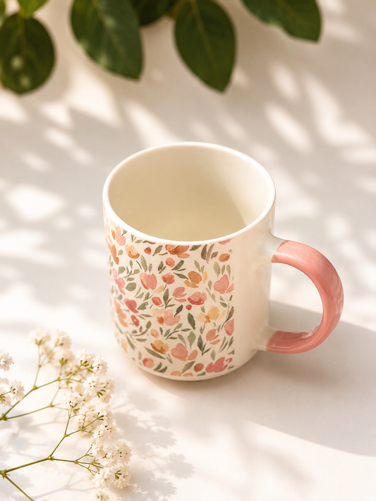 Taza de porcelana flores rosa pastel