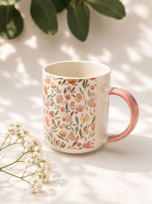 Taza de porcelana flores rosa pastel