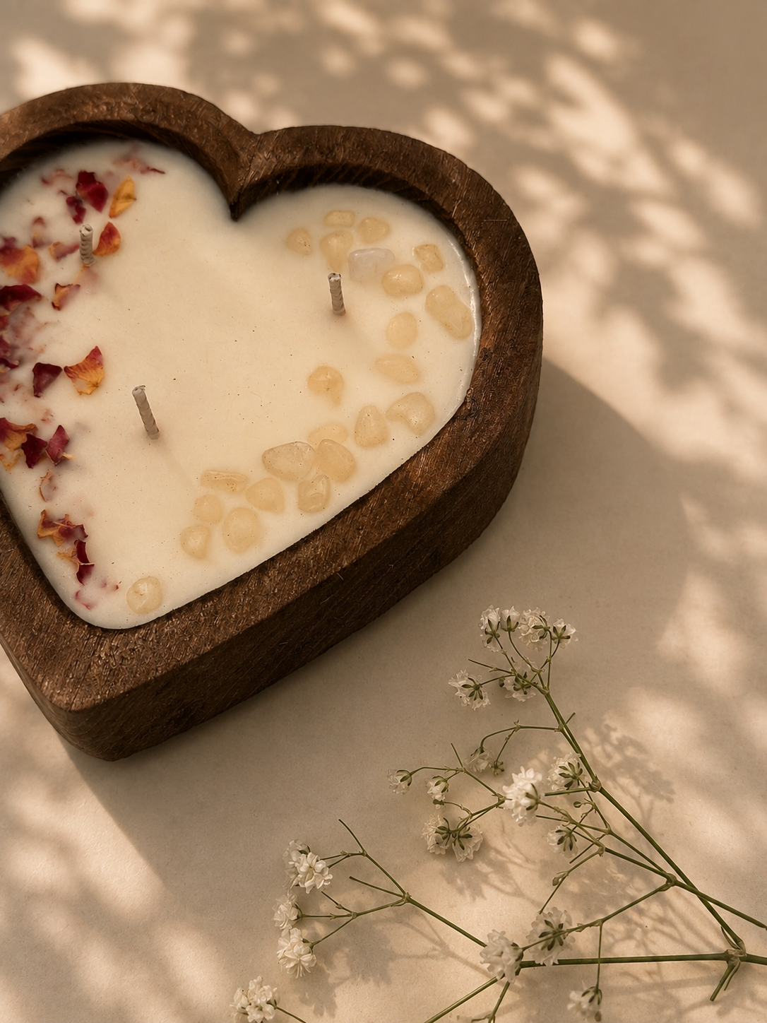 Vela corazón de rosa
