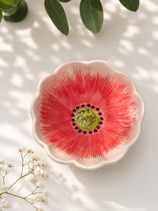 Cuenco de cerámica flor rosa