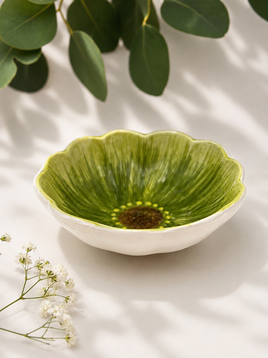 Cuenco de cerámica flor verde