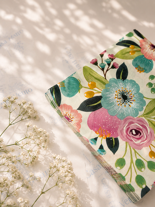 Servilletas de papel flores verdes y rosas (cantidad 20uds)